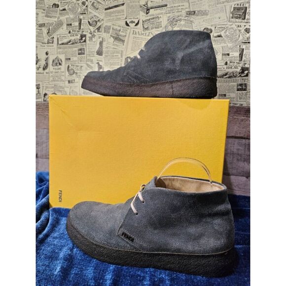 Fendi Men Leather Shoes Sneakers Calf Blue Gray EU 39 US 6.5 7 - Picture 1 of 9